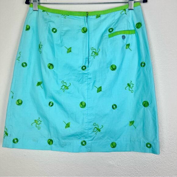Vintage Lily Pulitzer | Blue Green Novelty Print Monkey Beach Embroidered Skirt - Picture 2 of 10
